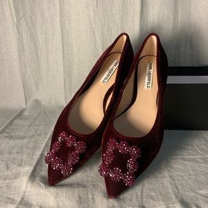 Karl Lagerfeld Velvet Burgundy Jeweled Crystal Flats ❤️ Premium Sole Protector✨